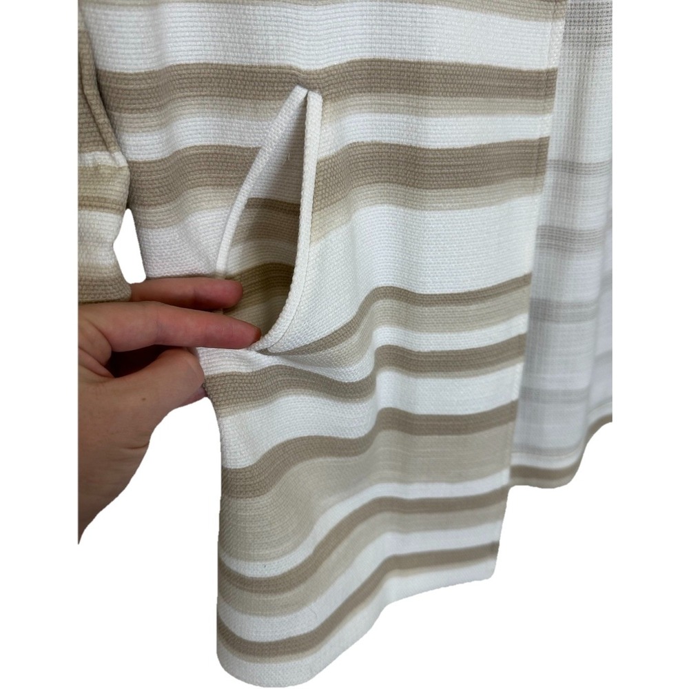 Womens CHICO'S Modern Striped Duster Jacket Tan White Open Front Sz 1 M 8 - Picture 3 of 4